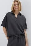 Pamuklu Oversize Fit Gömlek Yaka Kısa Kollu Kadın Bluz 1211467-70087 ANTRASİT