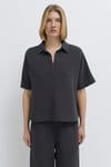 Pamuklu Oversize Fit Gömlek Yaka Kısa Kollu Kadın Bluz 1211467-70087 ANTRASİT