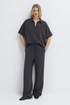 Pamuklu Oversize Fit Gömlek Yaka Kısa Kollu Kadın Bluz 1211467-70087 ANTRASİT