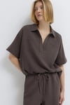 Pamuklu Oversize Fit Gömlek Yaka Uzun Kollu Kadın Bluz 1211467-71603 KAHVE