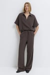 Pamuklu Oversize Fit Gömlek Yaka Uzun Kollu Kadın Bluz 1211467-71603 KAHVE