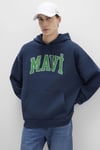 Pamuklu Oversize Fit Kapüşonlu Logolu Erkek Sweat 067149-29743 LACİVERT