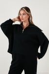 Pamuklu Oversize Fit Yarım Fermuarlı Yaka Uzun Kollu Triko Kadın Takım 68351218 SİYAH