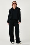Pamuklu Oversize Fit Yarım Fermuarlı Yaka Uzun Kollu Triko Kadın Takım 68351218 SİYAH