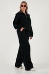Pamuklu Oversize Fit Yarım Fermuarlı Yaka Uzun Kollu Triko Kadın Takım 68351218 SİYAH