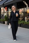 Pamuklu Oversize Fit Yarım Fermuarlı Yaka Uzun Kollu Triko Kadın Takım 68351218 SİYAH