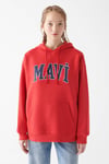 Pamuklu Oversize Kapüşonlu Kanguru Cepli Kadın Sweat 1600361-82054 KIRMIZI