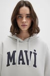 Pamuklu Oversize Kapüşonlu Kanguru Cepli Kadın Sweat 1600361-34322 AÇIK GRİ