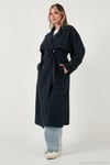 Pamuklu Oversize Kruvaze Yaka Düğmeli Uzun Kadın Trençkot 6839605 LACİVERT