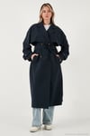 Pamuklu Oversize Kruvaze Yaka Düğmeli Uzun Kadın Trençkot 6839605 LACİVERT