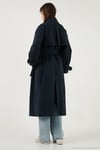 Pamuklu Oversize Kruvaze Yaka Düğmeli Uzun Kadın Trençkot 6839605 LACİVERT