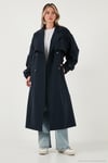 Pamuklu Oversize Kruvaze Yaka Düğmeli Uzun Kadın Trençkot 6839605 LACİVERT