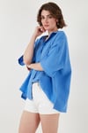 Pamuklu Oversize Yırtmaçlı Kısa Kollu Kadın Gömlek CF25S166965 SAKS