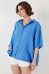 Pamuklu Oversize Yırtmaçlı Kısa Kollu Kadın Gömlek CF25S166965 SAKS