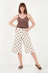 Pamuklu Puantiyeli Relaxed Fit Yüksek Bel Kadın Şort 668YP5633 TAŞ-KAHVE