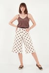 Pamuklu Puantiyeli Relaxed Fit Yüksek Bel Kadın Şort 668YP5633 TAŞ-KAHVE