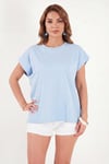 Pamuklu Rahat Kalıp Bisiklet Yaka Kadın T Shirt 5866955 BEBE MAVİ
