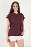 Pamuklu Rahat Kalıp Bisiklet Yaka Kadın T Shirt 5866955 BORDO