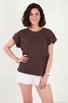 Pamuklu Rahat Kalıp Bisiklet Yaka Kadın T Shirt 5866955 KAHVE