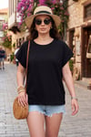 Pamuklu Rahat Kalıp Bisiklet Yaka Kadın T Shirt 5866955 SİYAH