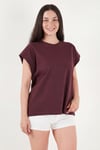 Pamuklu Rahat Kalıp Bisiklet Yaka Kadın T Shirt 5866955 BORDO