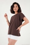 Pamuklu Rahat Kalıp Bisiklet Yaka Kadın T Shirt 5866955 KAHVE