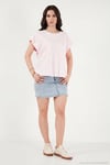 Pamuklu Rahat Kalıp Bisiklet Yaka Kadın T Shirt 5866955 PEMBE