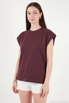 Pamuklu Rahat Kalıp Bisiklet Yaka Kadın T Shirt 5866955 BORDO