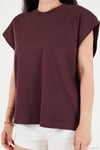 Pamuklu Rahat Kalıp Bisiklet Yaka Kadın T Shirt 5866955 BORDO