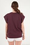 Pamuklu Rahat Kalıp Bisiklet Yaka Kadın T Shirt 5866955 BORDO