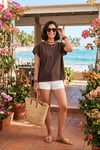 Pamuklu Rahat Kalıp Bisiklet Yaka Kadın T Shirt 5866955 KAHVE