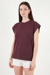 Pamuklu Rahat Kalıp Bisiklet Yaka Kadın T Shirt 5866955 BORDO