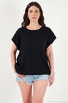 Pamuklu Rahat Kalıp Bisiklet Yaka Kadın T Shirt 5866955 SİYAH