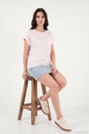 Pamuklu Rahat Kalıp Bisiklet Yaka Kadın T Shirt 5866955 PEMBE