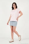 Pamuklu Rahat Kalıp Bisiklet Yaka Kadın T Shirt 5866955 PEMBE