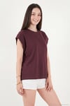 Pamuklu Rahat Kalıp Bisiklet Yaka Kadın T Shirt 5866955 BORDO