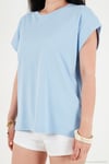 Pamuklu Rahat Kalıp Bisiklet Yaka Kadın T Shirt 5866955 BEBE MAVİ