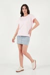 Pamuklu Rahat Kalıp Bisiklet Yaka Kadın T Shirt 5866955 PEMBE