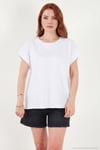 Pamuklu Rahat Kalıp Bisiklet Yaka Kadın T Shirt 5866955 BEYAZ