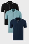 Pamuklu Regular Fit 3'lü Paket Erkek Polo Yaka T Shirt 59029641518S3 İndigo-Siyah-Beyaz-Mavi