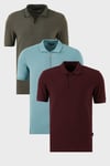 Pamuklu Regular Fit 3'lü Paket Erkek Polo Yaka T Shirt 59029641527S3 Haki-Vişne-Mavi