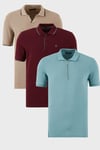 Pamuklu Regular Fit 3'lü Paket Erkek Polo Yaka T Shirt 59029641518S3 Vizon-Vişne-Mavi