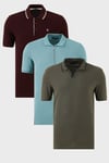 Pamuklu Regular Fit 3'lü Paket Erkek Polo Yaka T Shirt 59029641518S3 Haki-Vişne-Beyaz-Mavi
