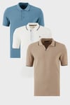 Pamuklu Regular Fit 3'lü Paket Erkek Polo Yaka T Shirt 59029641827S3 Vizon-Beyaz-Mavi