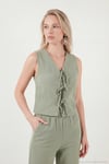 Pamuklu Regular Fit Bağlama Detaylı Alt-Üst Müslin Kadın Takım 5866660 Olive