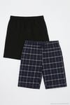 Pamuklu Regular Fit Bağlamalı Cepli 2'li Pijama Paket Erkek Şort 6574004S2 SİYAH-LACİVERT
