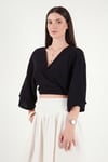 Pamuklu Regular Fit Bağlamalı Crop Kadın Kimono 668YL2783 SİYAH