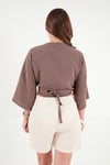 Pamuklu Regular Fit Bağlamalı Crop Kadın Kimono 668YL2783 AÇIK KAHVE