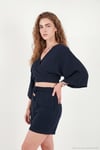 Pamuklu Regular Fit Bağlamalı Crop Kadın Kimono 668YL2783 LACİVERT