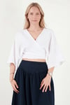Pamuklu Regular Fit Bağlamalı Crop Kadın Kimono 668YL2783 BEYAZ